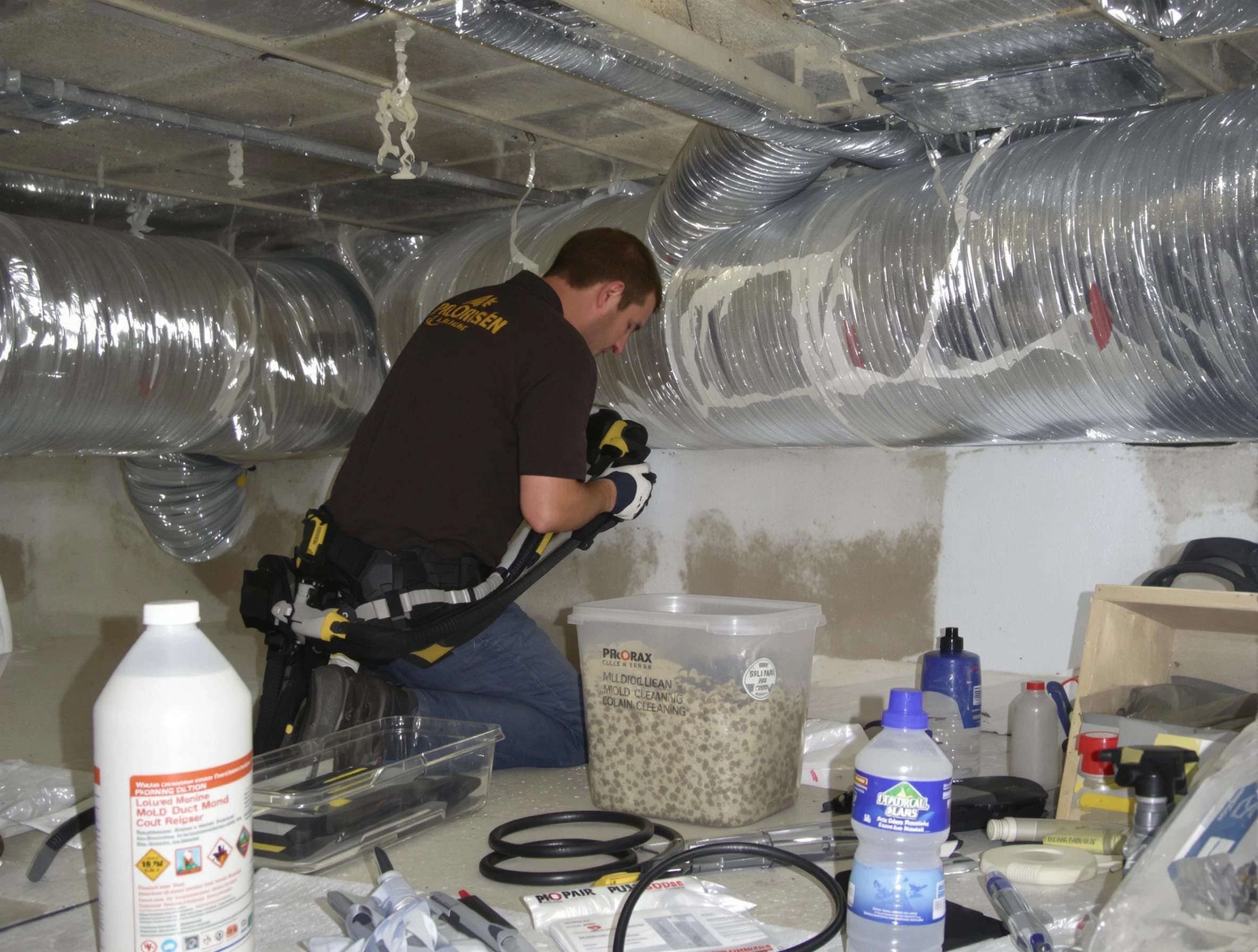 Bellwood Air Duct Cleaning specialist performing professional mold removal from air ducts in Bellwood