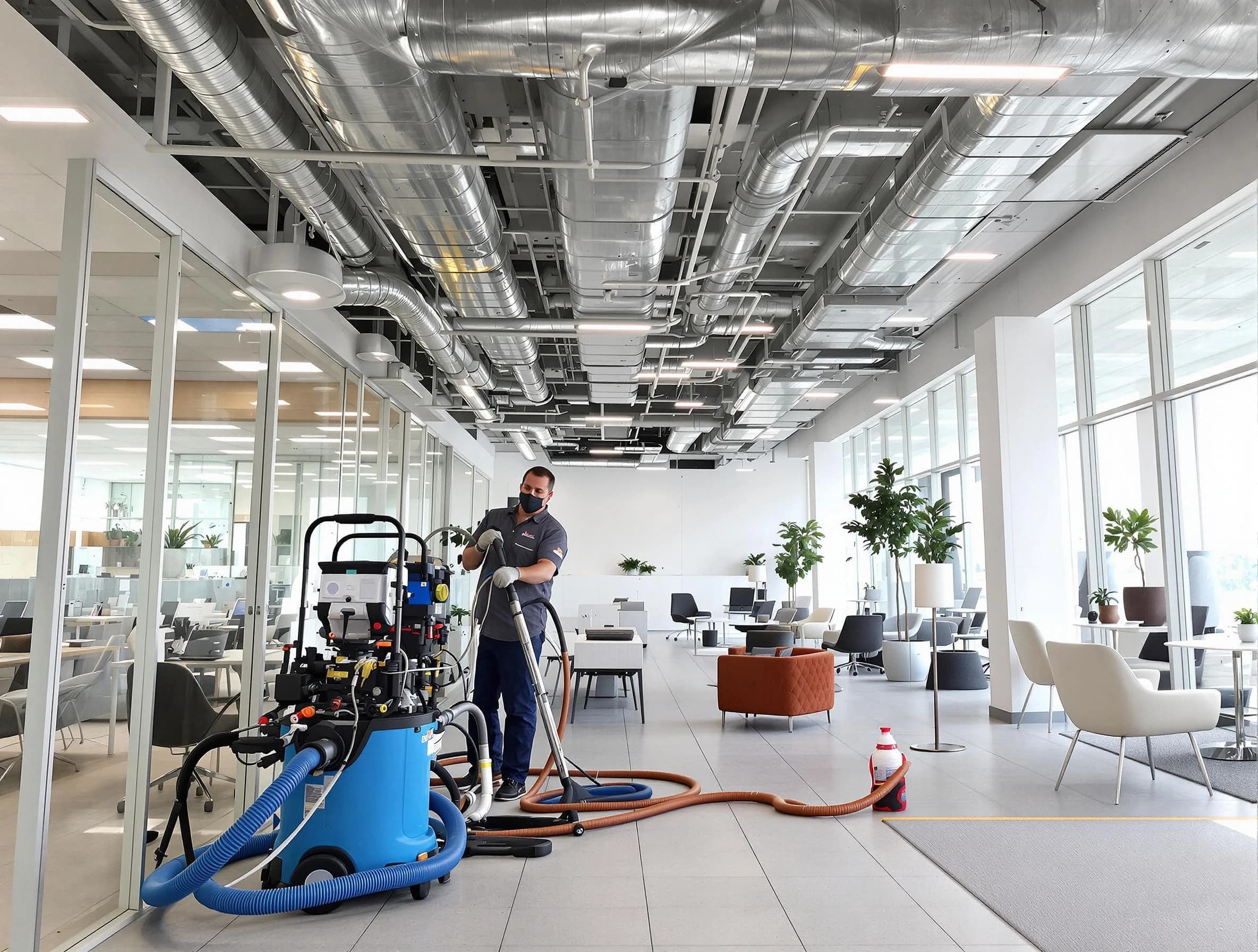 Bellwood Air Duct Cleaning team conducting comprehensive commercial duct cleaning at a business location in Bellwood