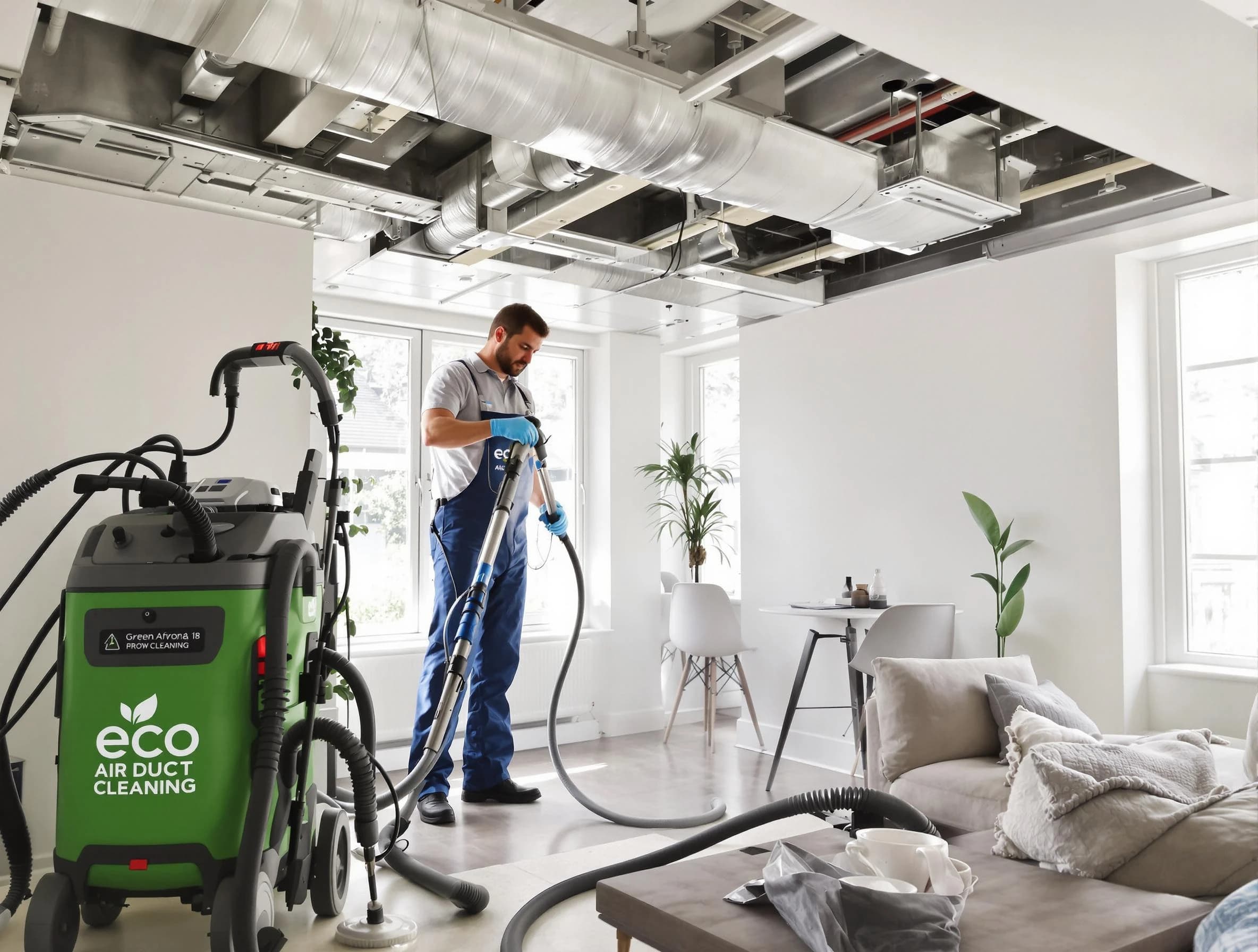 Bellwood Air Duct Cleaning technician performing eco-friendly duct cleaning using sustainable methods in Bellwood