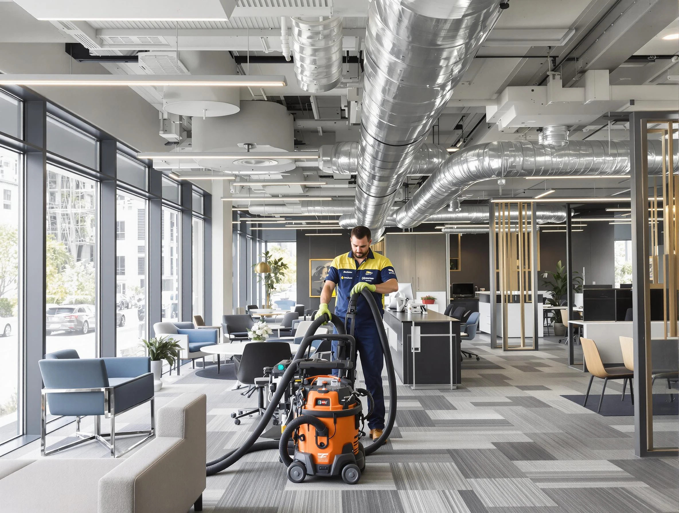 Bellwood Air Duct Cleaning team performing thorough commercial duct cleaning at a Bellwood business center